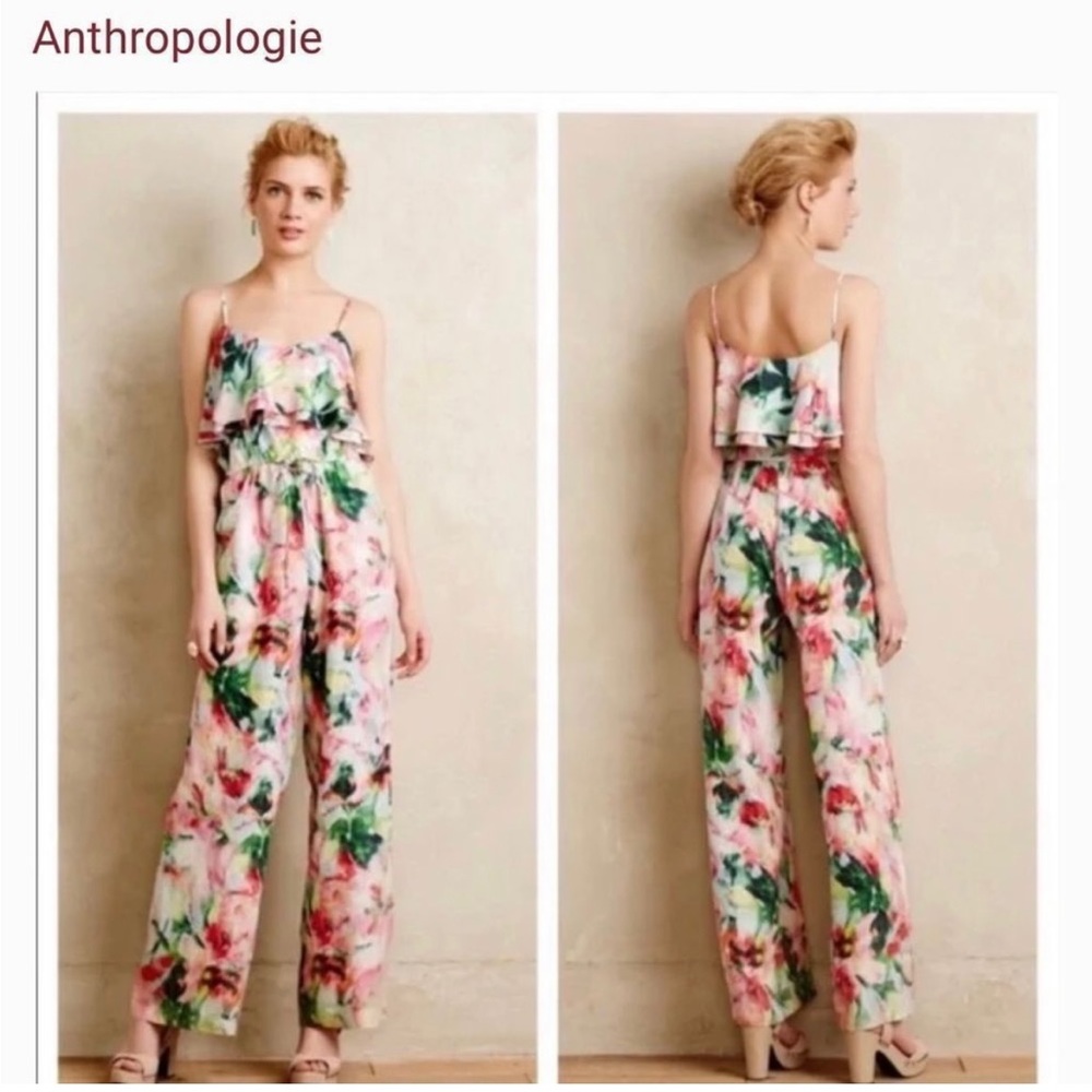 Anthropologie Floral Silk Jumpsuit